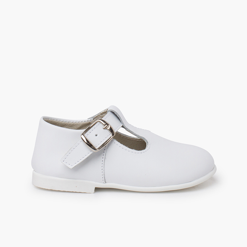 Salomés en cuir avec Fermeture à boucle Blanc