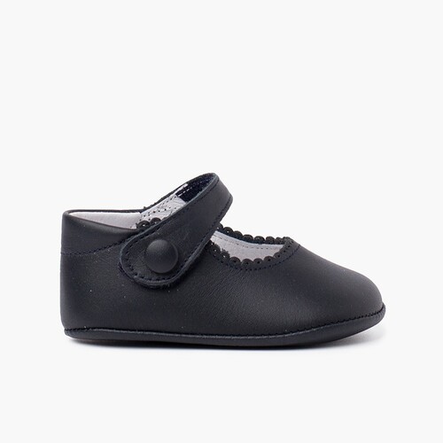 Chaussures babies en cuir avec fermetures à scratch pour bébés Bleu Marine