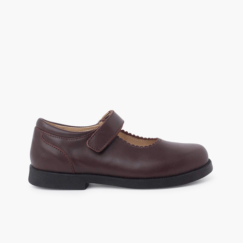 Chaussure Babies d'école Fille à scratch Marron