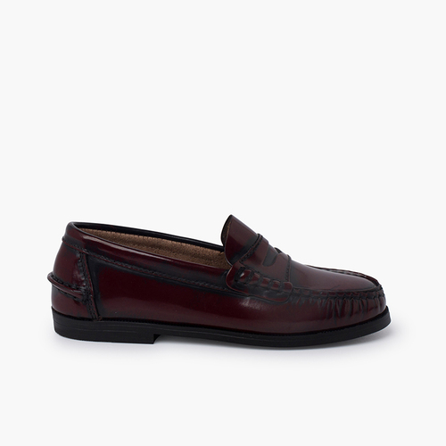 Mocassins en Cuir pour Garçon Bordeaux