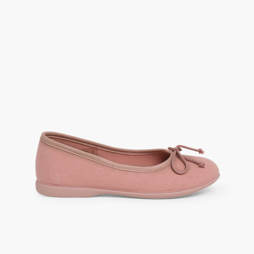 Ballerines pour Fille et Femme en Toile avec Ruban Rose Pâle
