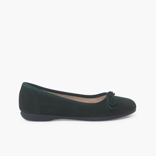 Ballerines fille et femme en suède avec Ruban  Vert