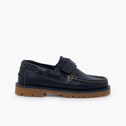 Chaussures bateau pour Garçon avec Scratch Bleu Marine