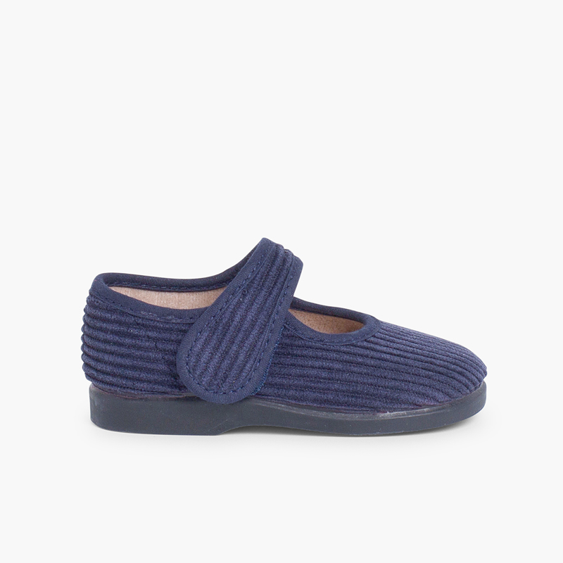 Chaussons Babies en Velours Côtelé pour Filles Bleu Marine