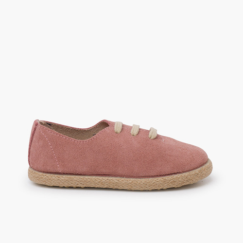 Tennis avec Lacets en Suède et Jute pour Enfant Vieux Rose