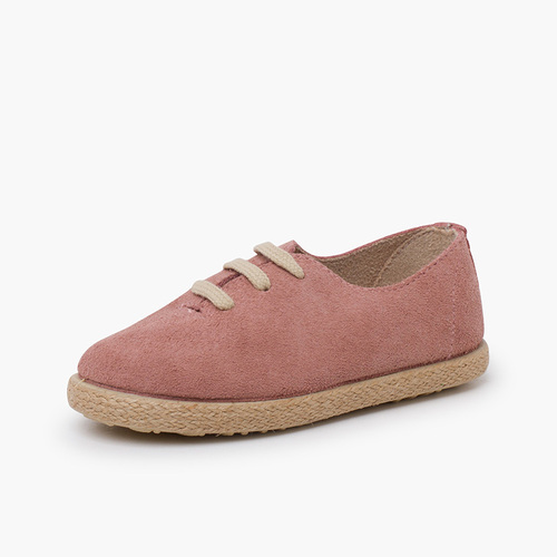 Tennis avec Lacets en Suède et Jute pour Enfant Vieux Rose