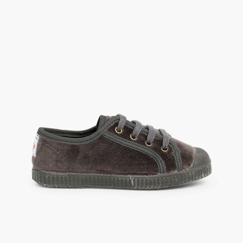 Baskets Enfants en velours avec lacets Gris