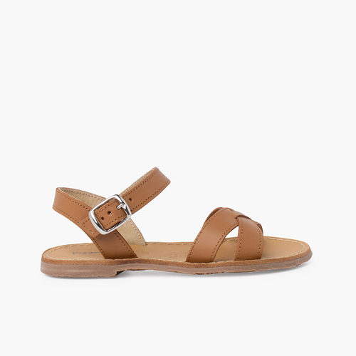 Sandale Fille Croisée Cuir Lisse  Couleur Cuir
