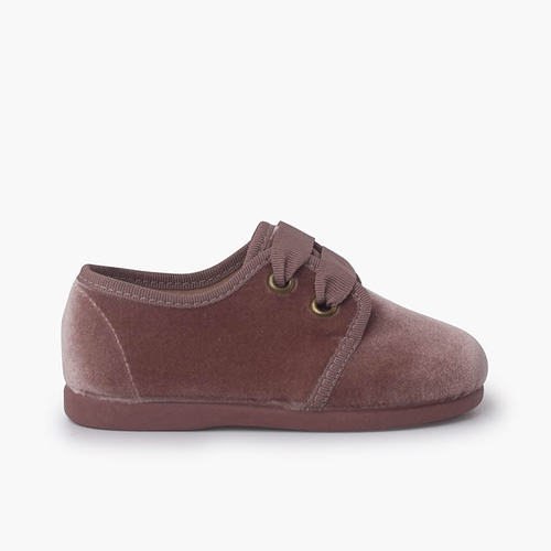 Chaussures en velours à ruban Rose Pâle