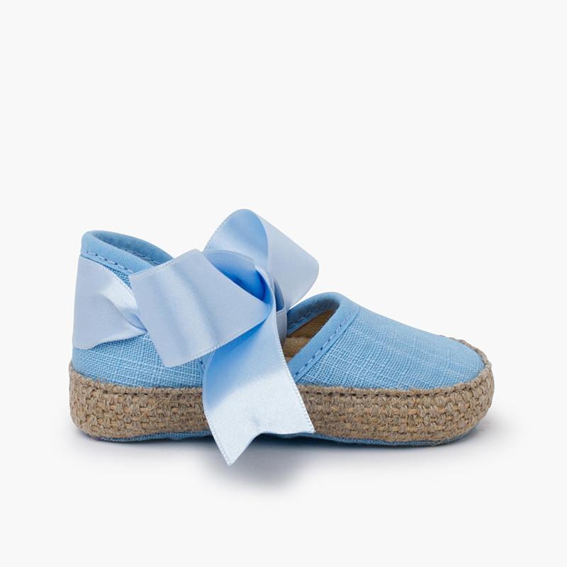 Chaussures Bébé Style Valenciennes en Lin Bleu