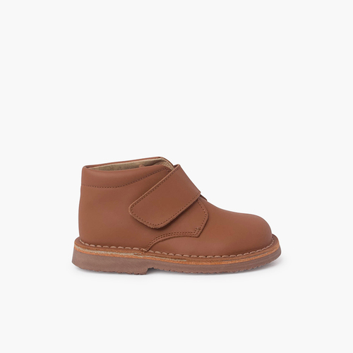 Chukka Boots en Cuir pour l’école avec Fermeture à scratch Chameau