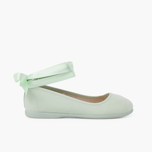 Ballerines pour Fille et Femme Avec Rubans en Satin et Bride Vert pastel