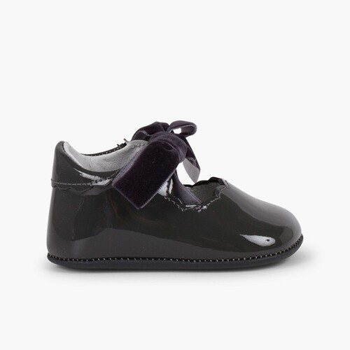 Chaussures Babies Vernis Nœud Velours  Gris