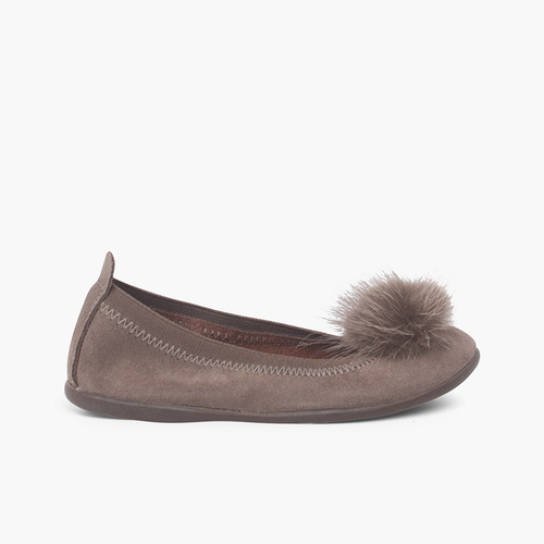 Ballerine avec pompon pour fille et femme Taupe