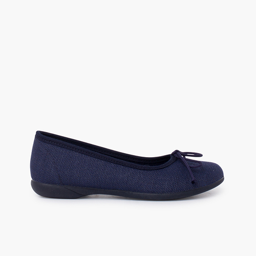 Ballerines de cérémonie en lin pour fille  Bleu Marine