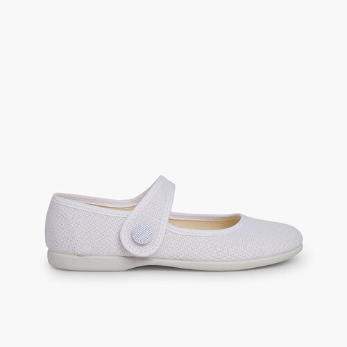 Chaussures babies fille lin à scratch bouton Blanc