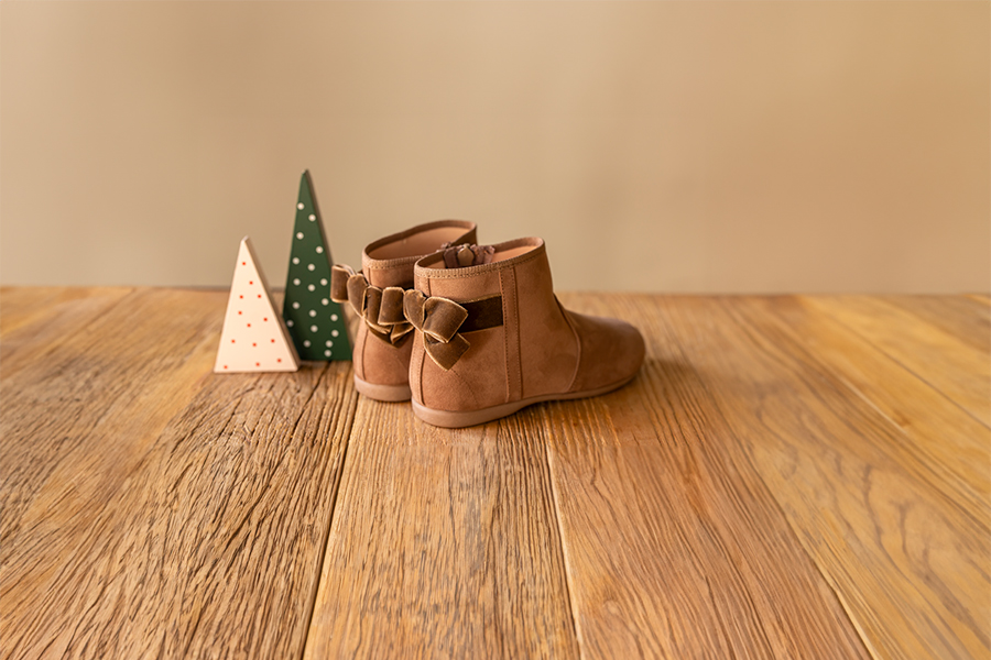 Bottines avec noeud velours et fermeture éclair 