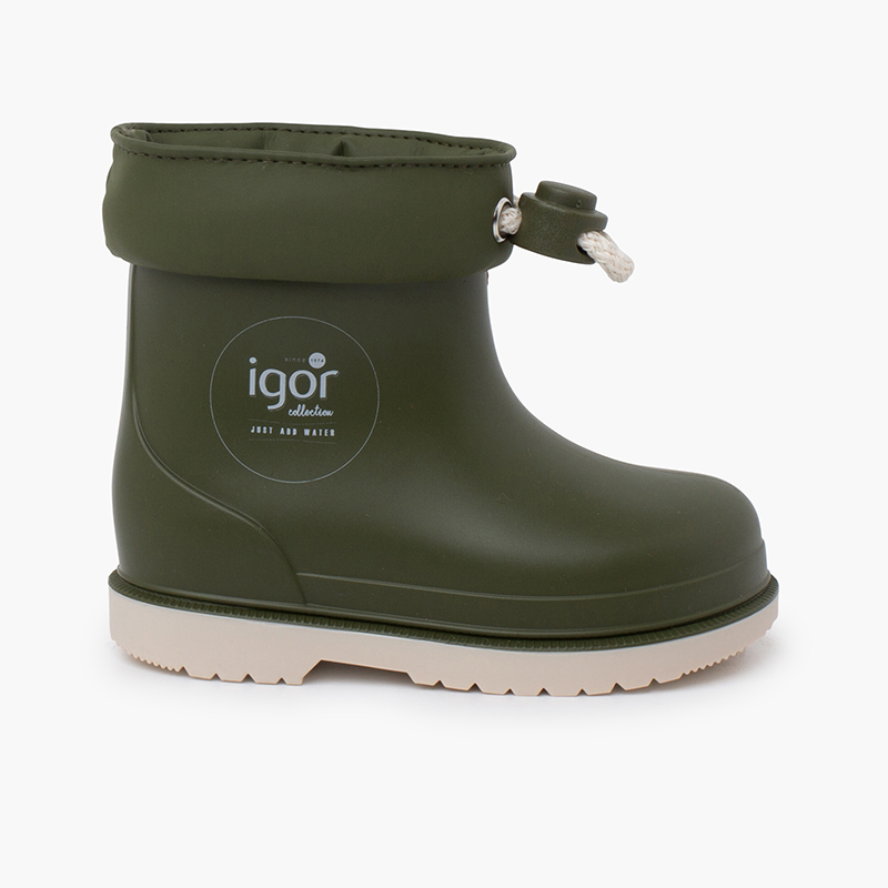 Bottes de pluie tige basse ajustables pour enfants Kaki
