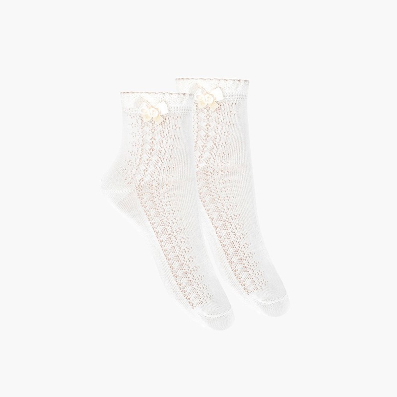 Chaussettes élégantes ajourées avec nœud Blanc