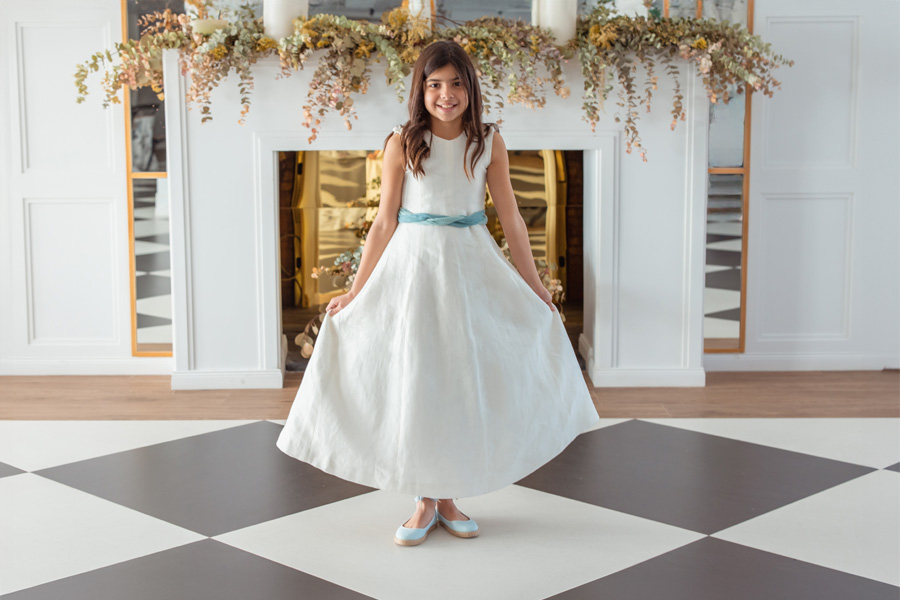 Ballerines fille en lin avec ruban et jute 