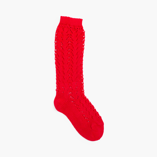 Chaussettes Montantes Perlé Ajourées Rouge