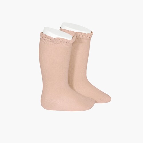 Chaussettes hautes avec dentelle Rose poudré