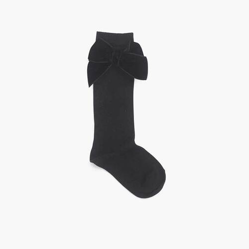 Chaussettes pour enfants avec nœud en velours  Noir