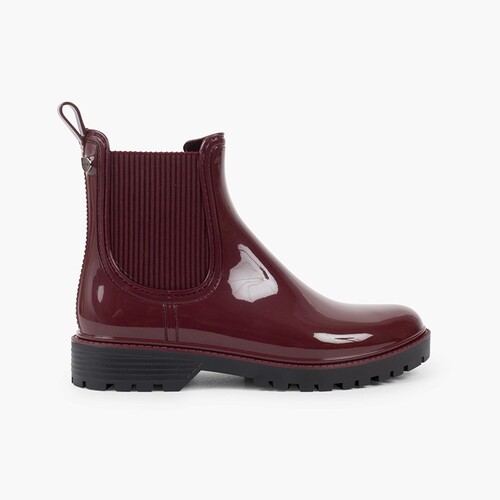 Bottines de pluie à semelle track et élastique  Bordeaux