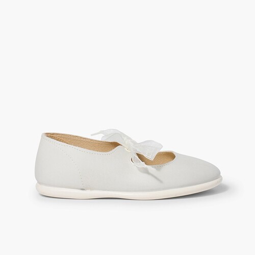Babies cuir et nœud en organza Écru