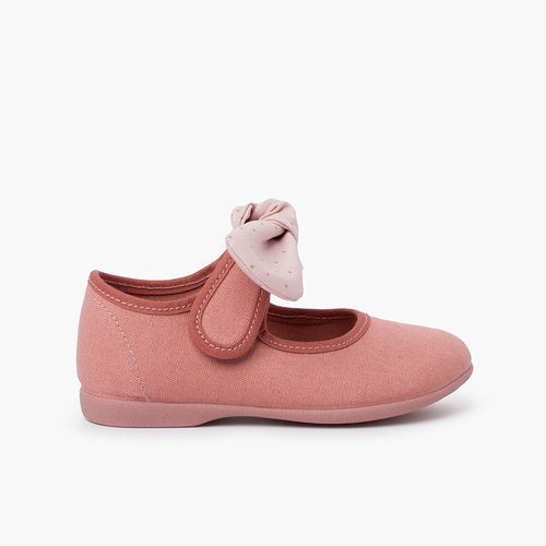 Chaussures Babies en Toile Nœud à Pois Rose
