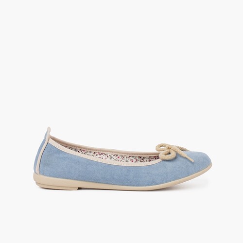 Ballerine fille et femme avec noeud en dentelle Bleu Ciel