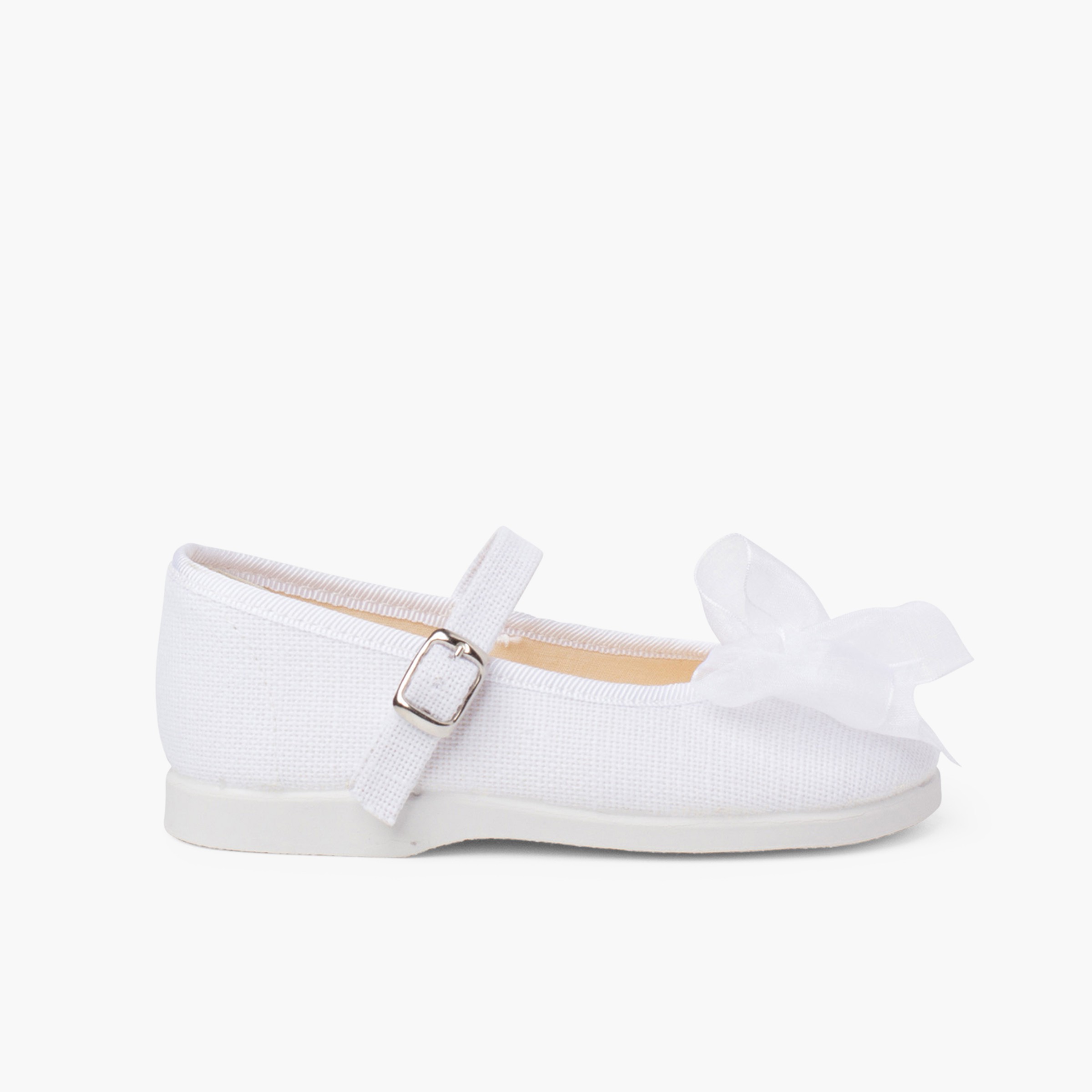 Babies en lin avec boucle et nœud en organza Blanc