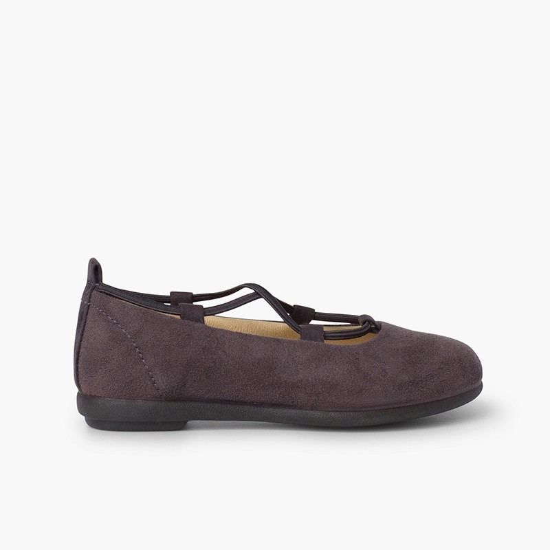 Ballerine pour Fille avec bordure en ruban élastique Gris