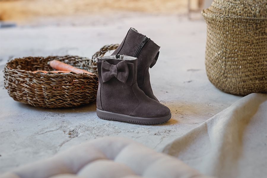 Bottes en suède fille avec grand nœud latéral