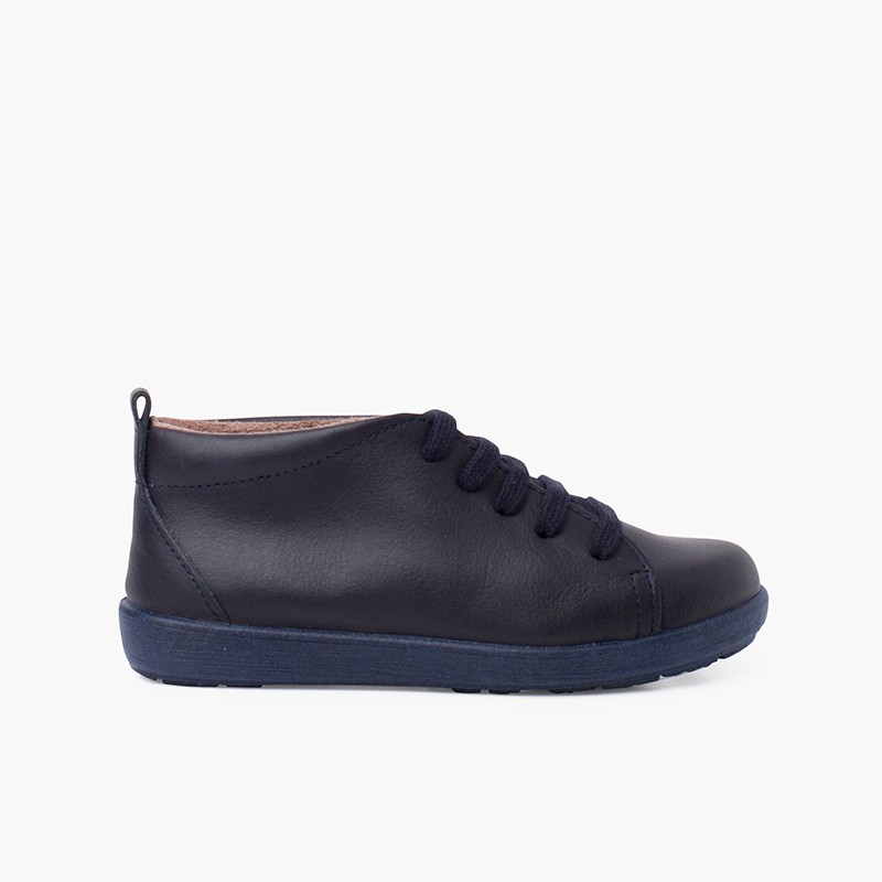 Chaussures en cuir type bottines à lacets Bleu Marine