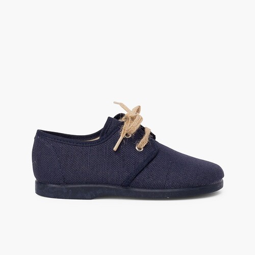 Derbies en toile avec lacets rustiques Bleu Marine