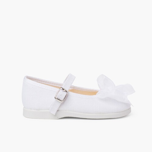 Babies en lin avec boucle et nœud en organza Blanc