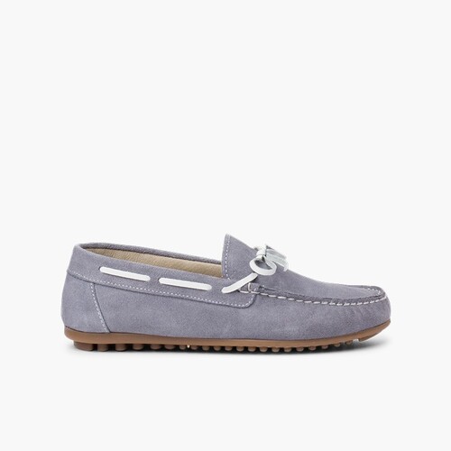 Mocassins de cérémonie en suède avec nœud pour garçon Bleu