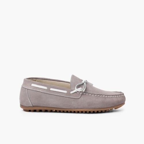 Mocassins de cérémonie en suède avec nœud pour garçon Gris