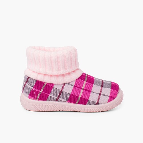 Chaussons avec col chaussette en laine Rose