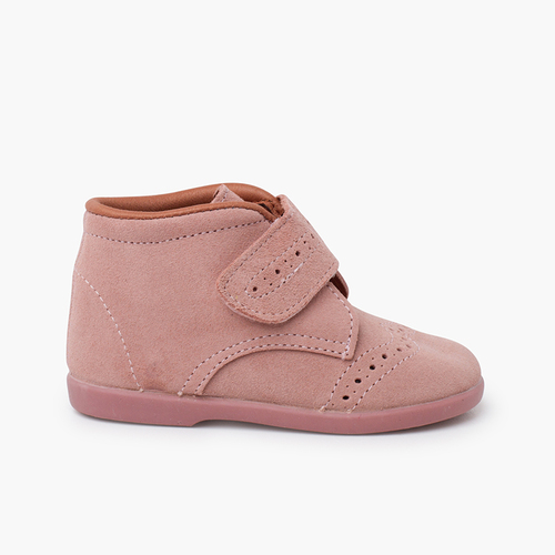 Bottine avec sangle collante pour petits enfants hachée Rose