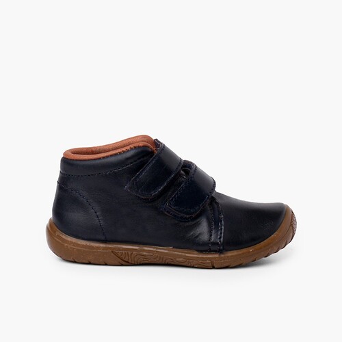 Bottes en cuir pour garçon à double fermeture embout renforcé Bleu Marine