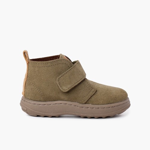 Bottes en Suède garçon semelle sport avec sangle adhérente Vert mer foncé