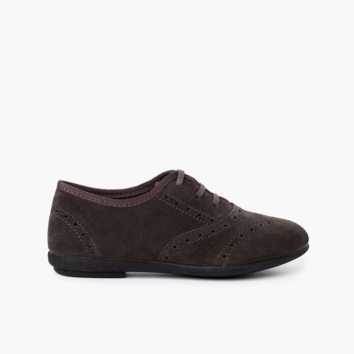 Derbies fille et femmee en cuir de suède Gris