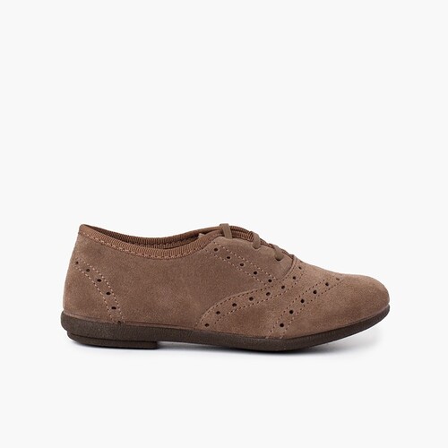 Derbies fille et femmee en cuir de suède Taupe
