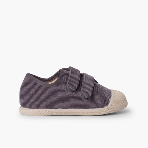 Baskets en velours côtelé avec bout en caoutchouc et double fermeture Gris