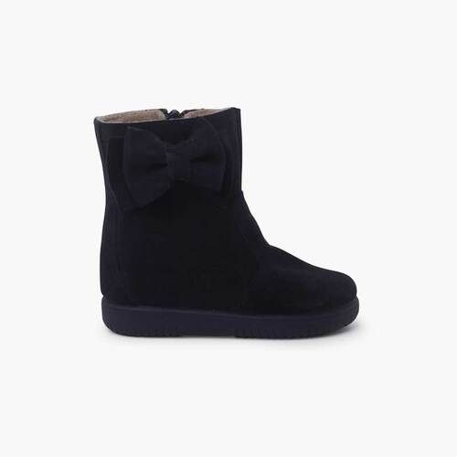 Bottes en suède fille avec grand nœud latéral Bleu Marine