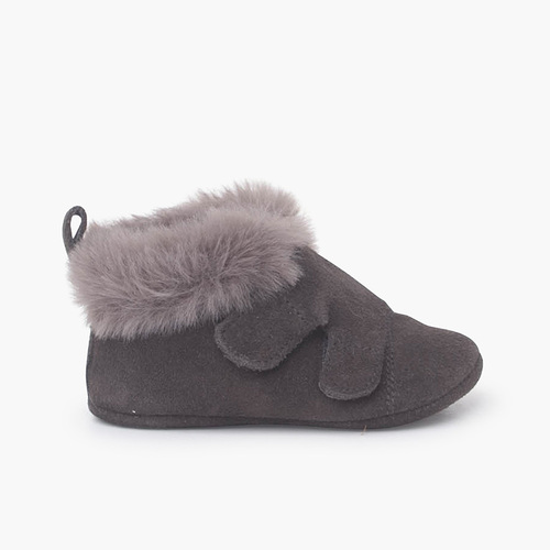 Bottines en cuir fourrure velours Gris foncé