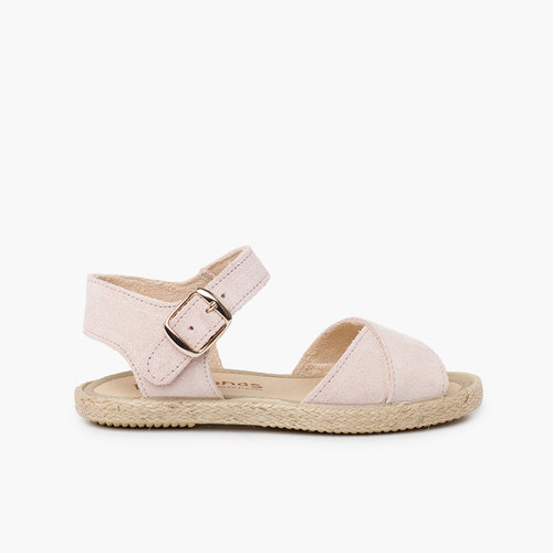 Sandale en Suède Brides Croisées et Semelle en Jute Rose