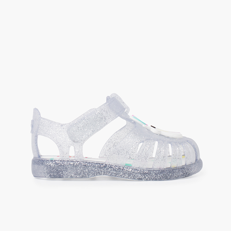 Sandales de plage bande adhésive avec licorne pailletées Blanc
